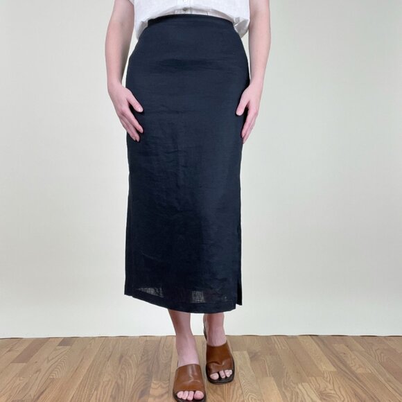 Vintage Linen High Rise Midi Skirt Column Straight Old Money Coastal Luxury Luxe - Picture 1 of 6